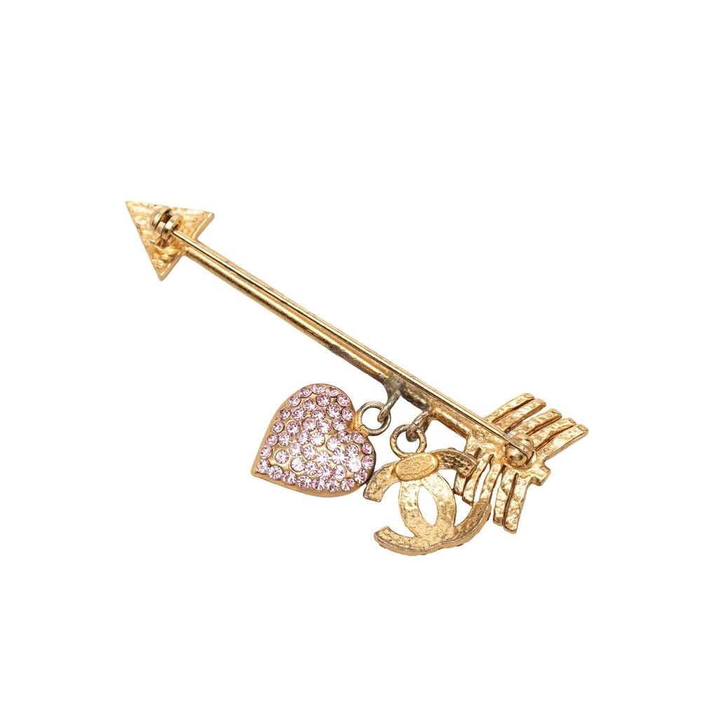 Pre-Loved Chanel CC Gold Plated Strass Arrow Heart Charm Pin Brooch - Picture 2 of 3